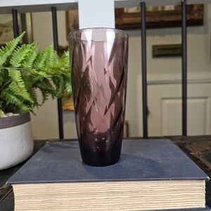 Vintage Amethyst Swirl Optic Vase 7" MCM Purple Glass Tumbler Art Deco Style